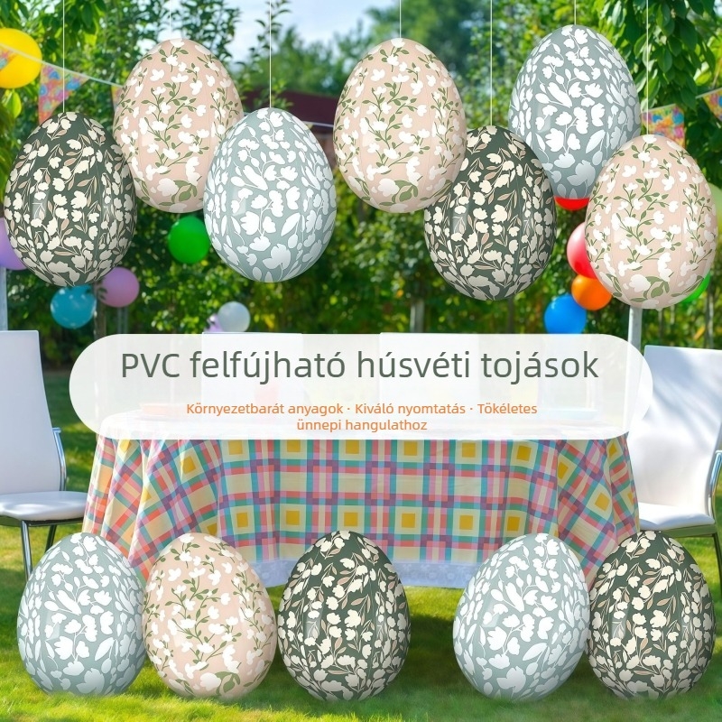Egyedi, színes húsvéti tojások dekorációhoz – PVC felfújható tojások festett mintákkal és arany tojásokkal
