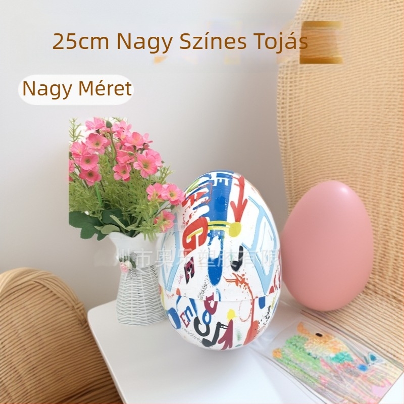 25 cm műanyag húsvéti tojás, nagy nyomtatott tojás dekoráció, nyitható tojás