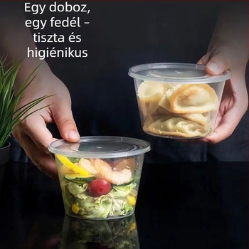 Kör alakú, élelmiszer-minőségű egyszer használatos étkészlet fedővel: tálak, evőpálcikák és átlátszó ebédes doboz
