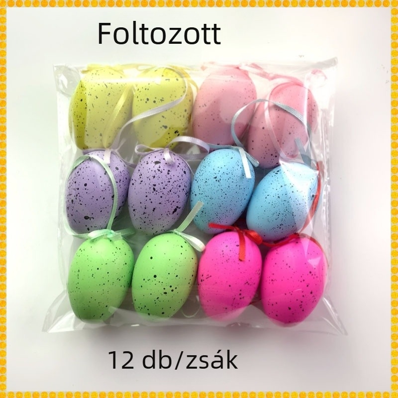 Műanyag húsvéti dekorációs tojások, függő dísz, pöttyös mintázatú tojások, színes tojás-sor