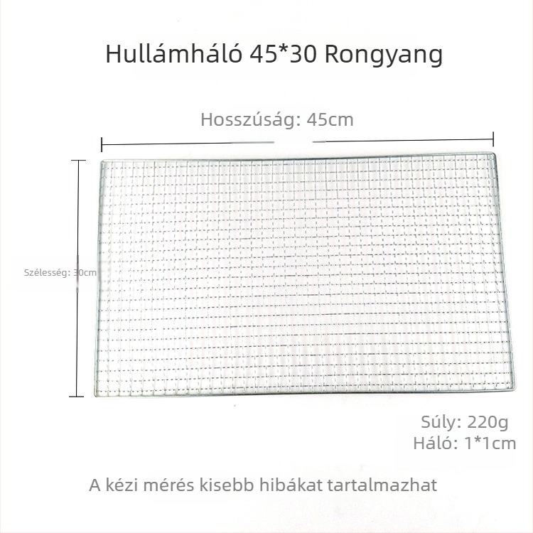 Rongyang vasdrót grillsütő rács, négyzet alakú, elektroplatált, kültéri használatra