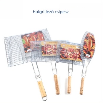 Rozsdamentes acél grillklip fogantyúval hal és hamburger grillezéséhez