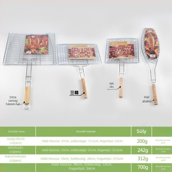 Rozsdamentes acél grillklip fogantyúval hal és hamburger grillezéséhez