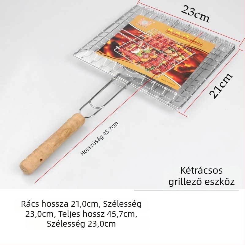 Rozsdamentes acél grillklip fogantyúval hal és hamburger grillezéséhez