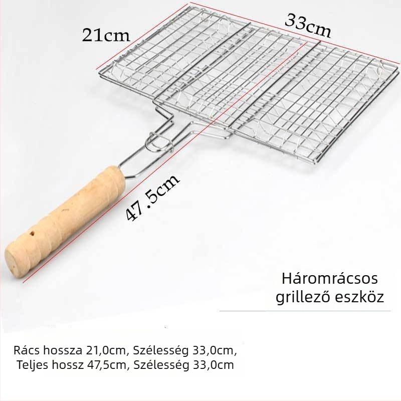 Rozsdamentes acél grillklip fogantyúval hal és hamburger grillezéséhez