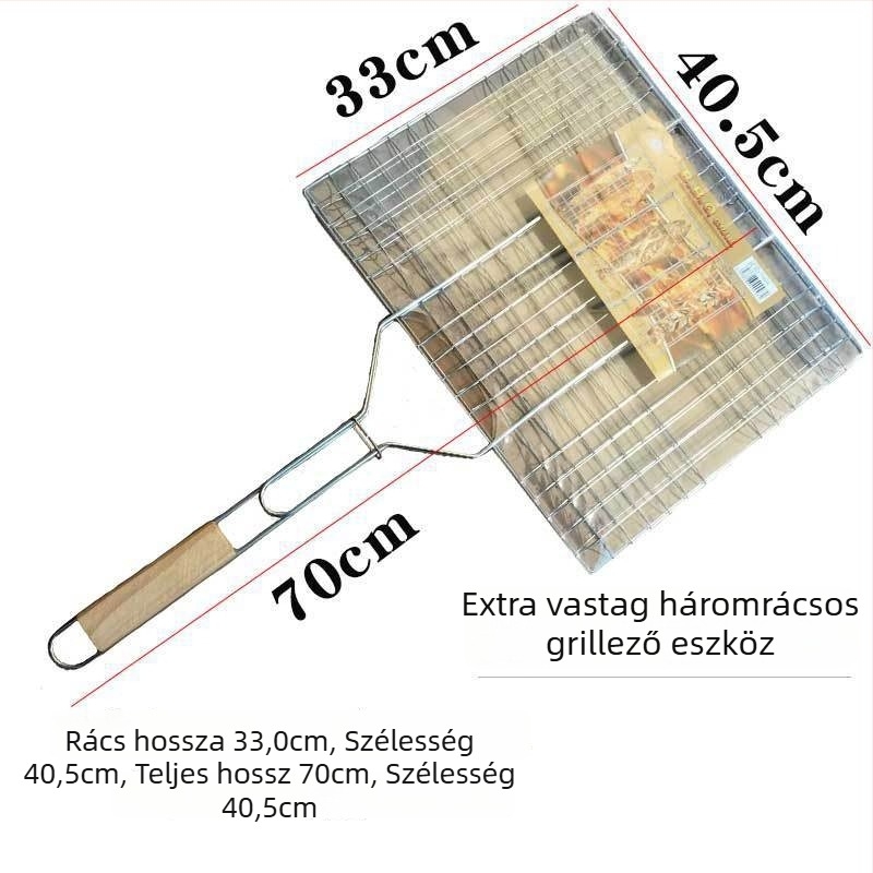 Rozsdamentes acél grillklip fogantyúval hal és hamburger grillezéséhez