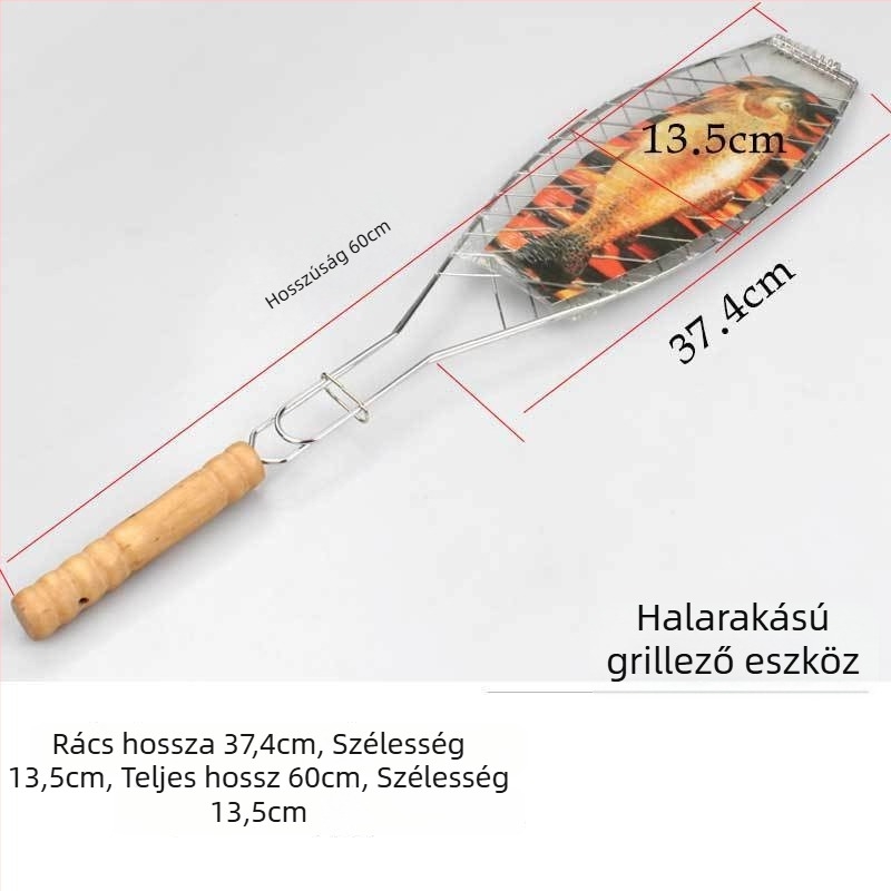 Rozsdamentes acél grillklip fogantyúval hal és hamburger grillezéséhez