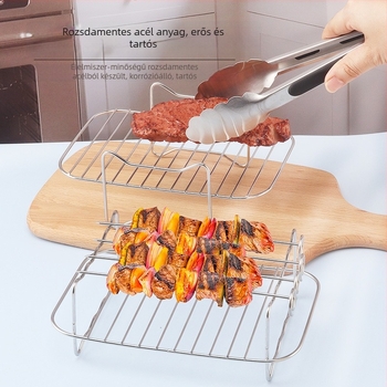 304 rozsdamentes acélból készült légsütő nyárs tartó, két szintes kör alakú, többfunkciós grillsütő rács sütéshez és hűtéshez