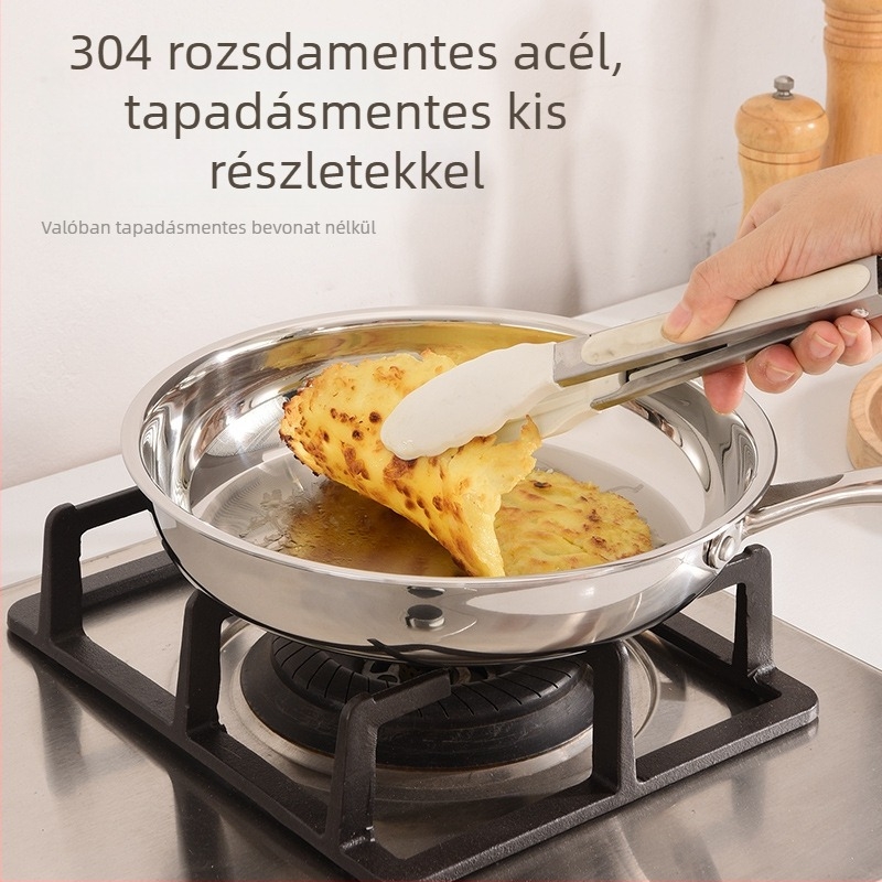 Háromrétegű 304-es rozsdamentes acélból készült edénykészlet – tejfőző, leveses fazék és serpenyő üvegfedőkkel, fényes felület, többszörös alj, otthoni használatra