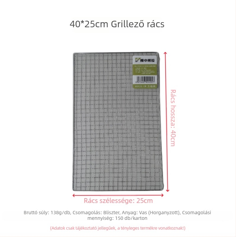 Hosszúkás téglalap alakú rozsdamentes acél grillrács kültéri grillezéshez