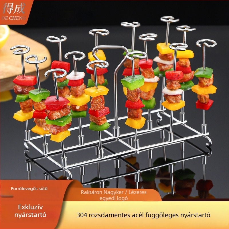 304 rozsdamentes acél nyársállvány grillhez és légsütőhöz, függő vagy vertikális kivitel, otthoni használatra