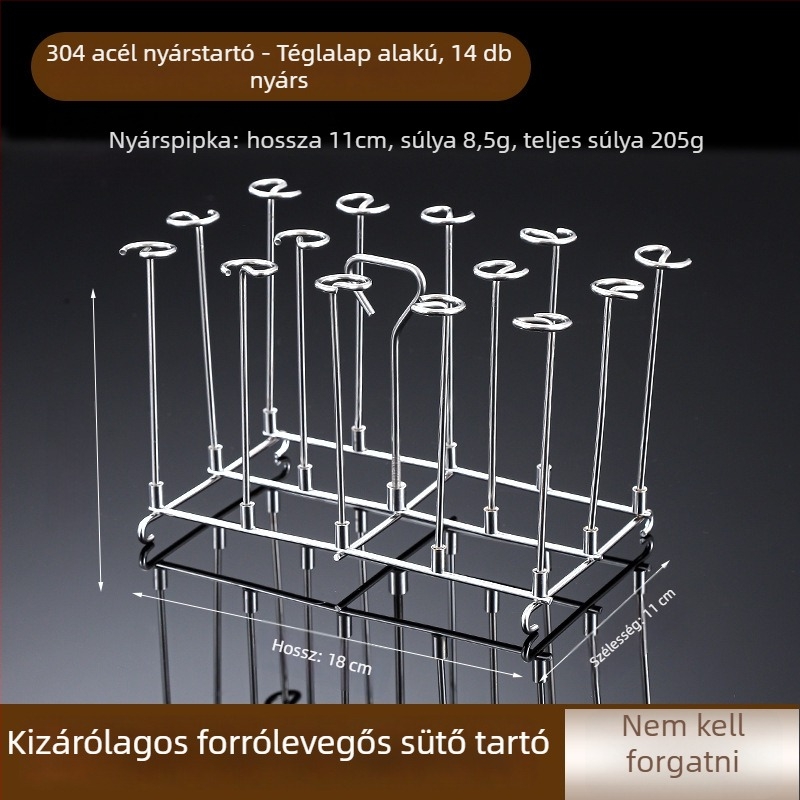 304 rozsdamentes acél nyársállvány grillhez és légsütőhöz, függő vagy vertikális kivitel, otthoni használatra
