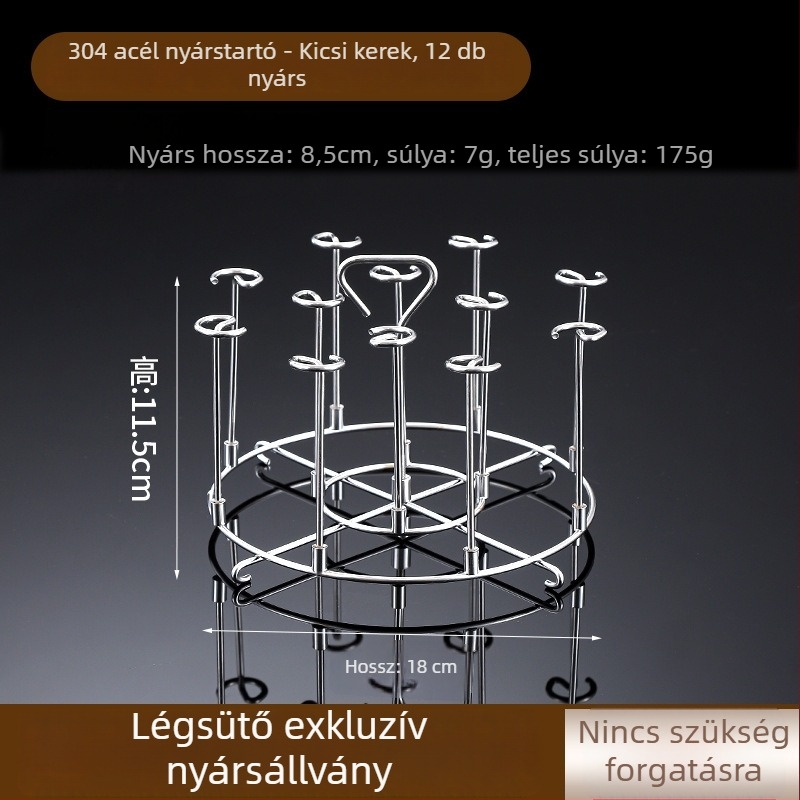 304 rozsdamentes acél nyársállvány grillhez és légsütőhöz, függő vagy vertikális kivitel, otthoni használatra