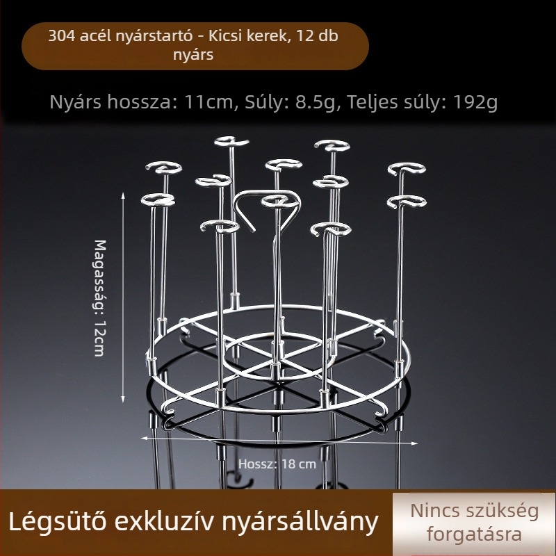 304 rozsdamentes acél nyársállvány grillhez és légsütőhöz, függő vagy vertikális kivitel, otthoni használatra