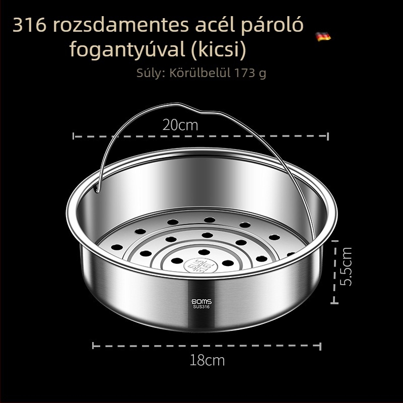 316-os rozsdamentes acélból készült multifunkcionális gőzítőállvány, gőzölőkosárral, hálóval és magasított halas állvánnyal
