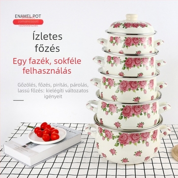 Öt darabos zománcozott edénykészlet, 18–26 cm, üvegfedőkkel, kétfülű lábas