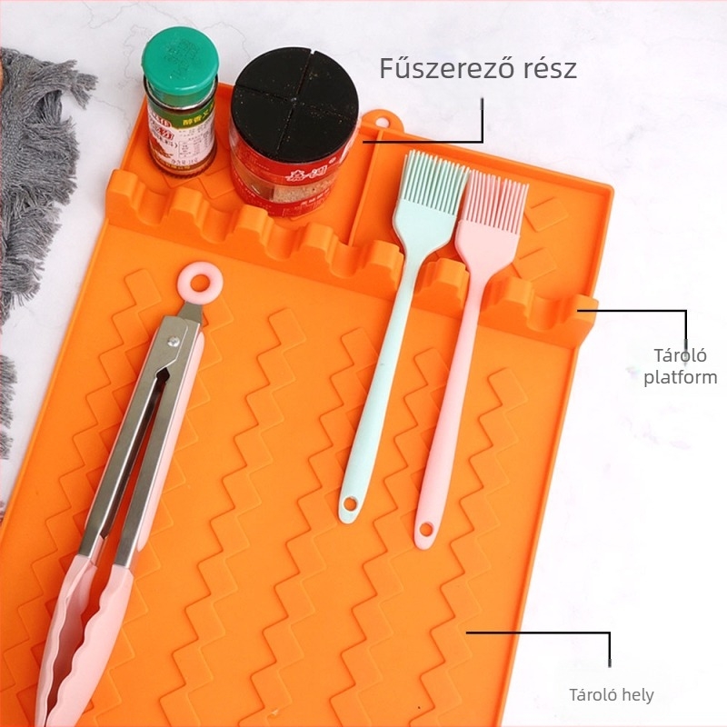Silikon BBQ eszköz alátét, kültéri használatra, magas hőállóság, olajelvezetés, fekete kő dizájn