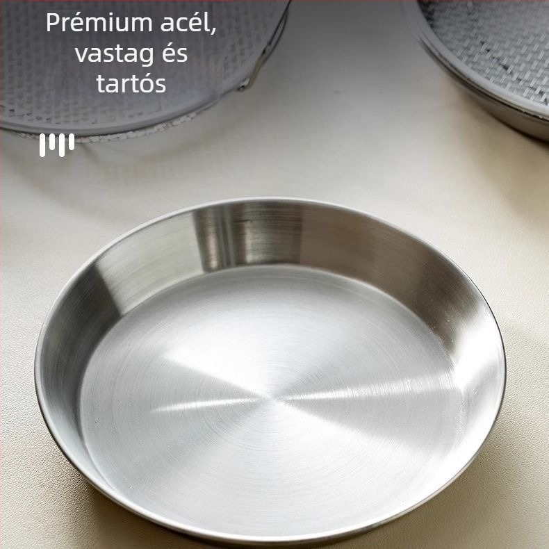 Rozsdamentes acélból készült kör alakú grillsütő serpenyő olajszűrővel és lefolyó tálcával otthoni használatra