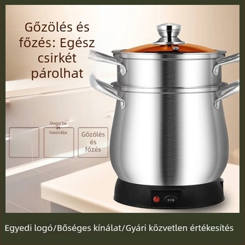 Elektromos kétszintes gőzölő fazék fedővel és gőzölő rácsokkal, nagy kapacitású