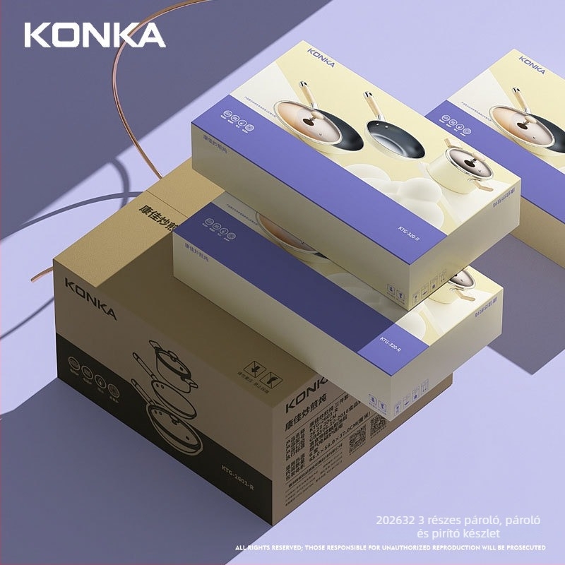 Konka Moonlight White Ajándék Háromrészes Wok, Serpenyő és Leveses Edény Készlet Antiadhéziós Bevonattal