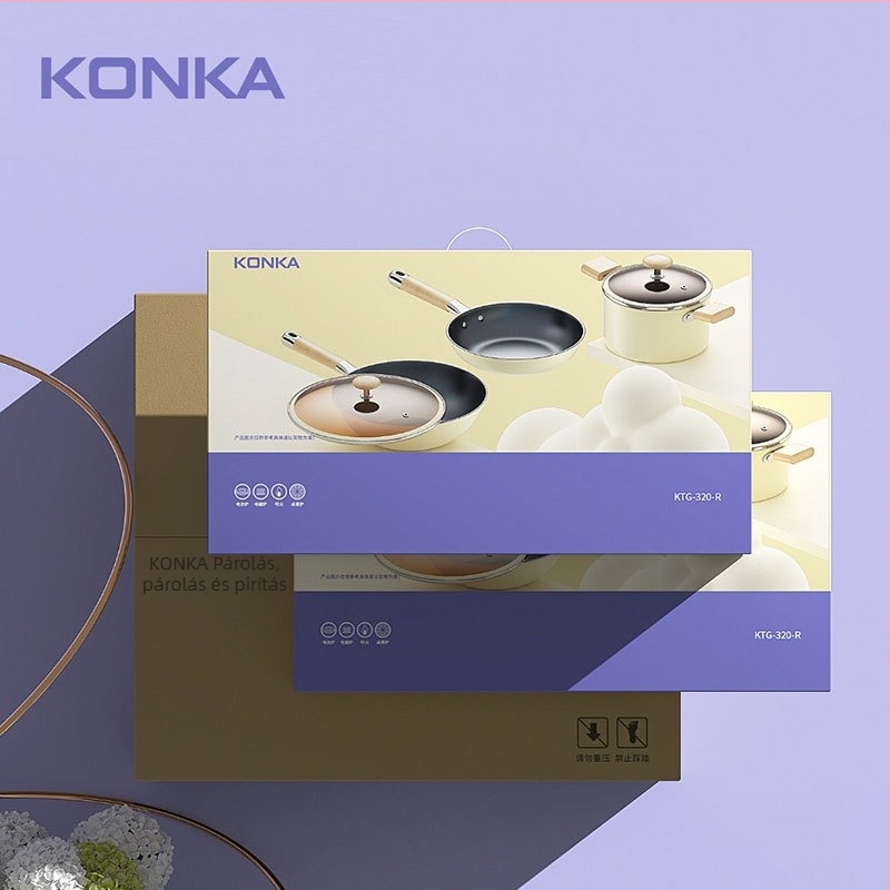 Konka Moonlight White Ajándék Háromrészes Wok, Serpenyő és Leveses Edény Készlet Antiadhéziós Bevonattal