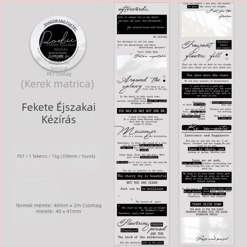 Ketchup lány PET szalag, Árnyék és költészet sorozat, 6 áttetsző angol témájú DIY matricák