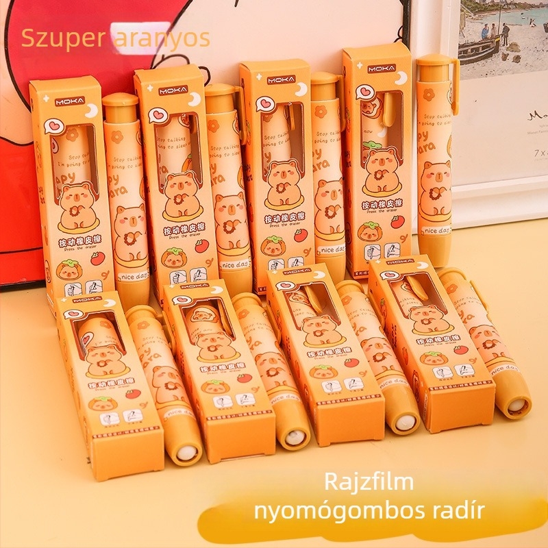 Kapibara alakú nyomógombos radír – óvodai méretű iskolai írószer, nyom nélkül, porszegény