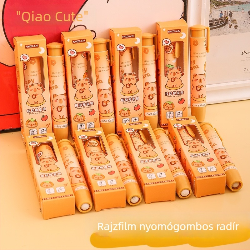 Kapibara alakú nyomógombos radír – óvodai méretű iskolai írószer, nyom nélkül, porszegény