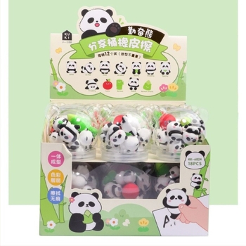 Keqi 6824 Panda radír készlet – 3D panda alakú radírok vödörben