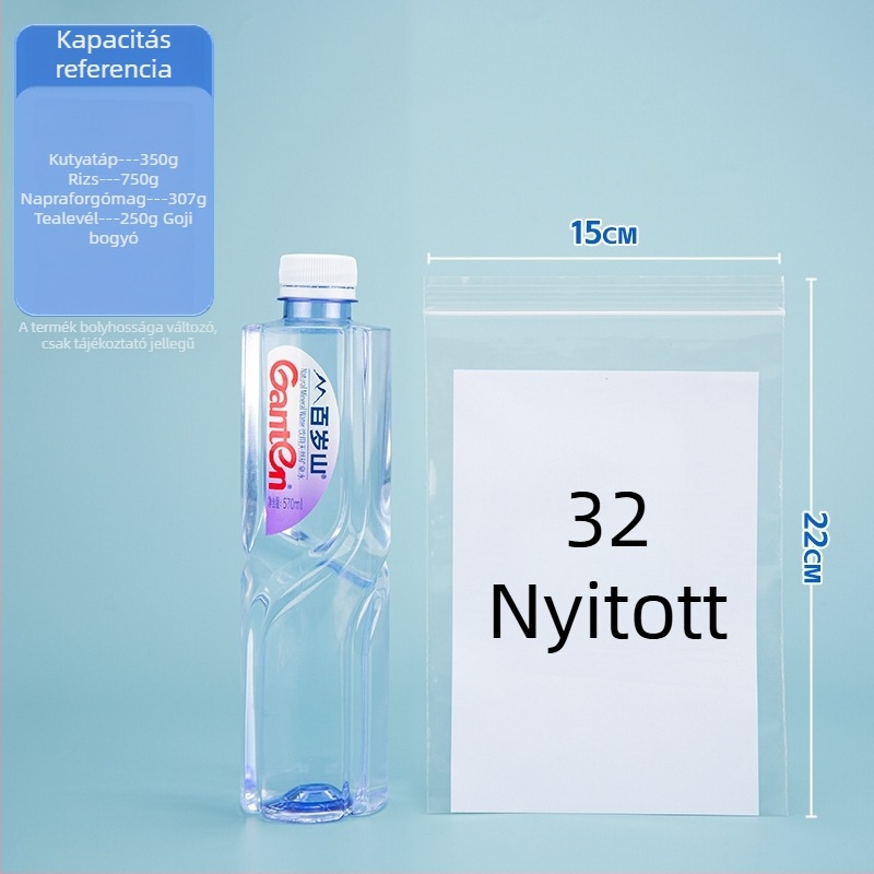 Átlátszó PE zipzáras élelmiszer-tároló tasakok, frissesség megőrzésére, kis és nagy méretben, vastagított kivitelben