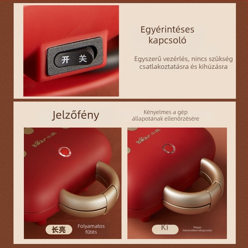 Bear SMZ-B05N1 Multifunkcionális reggeli készülék: szendvicssütő, kenyérsütő és kétoldalas elektromos grill