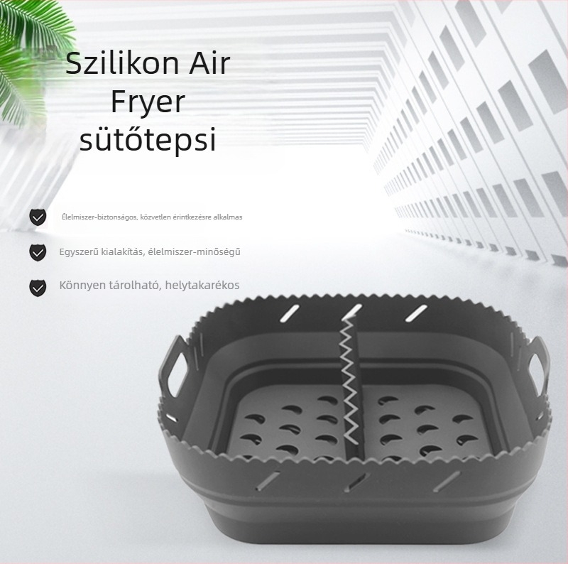 Négyzet alakú szilikon sütőlap forrólevegős sütőhöz, 8 hüvelykes összecsukható tepsi szeparátorral