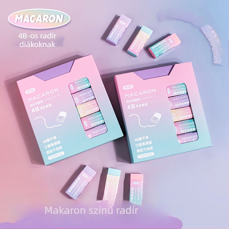 Macaron-stílusú, több színű 4B radírok, iskolásoknak, puhák és nyom nélkül, 20 darabos készlet
