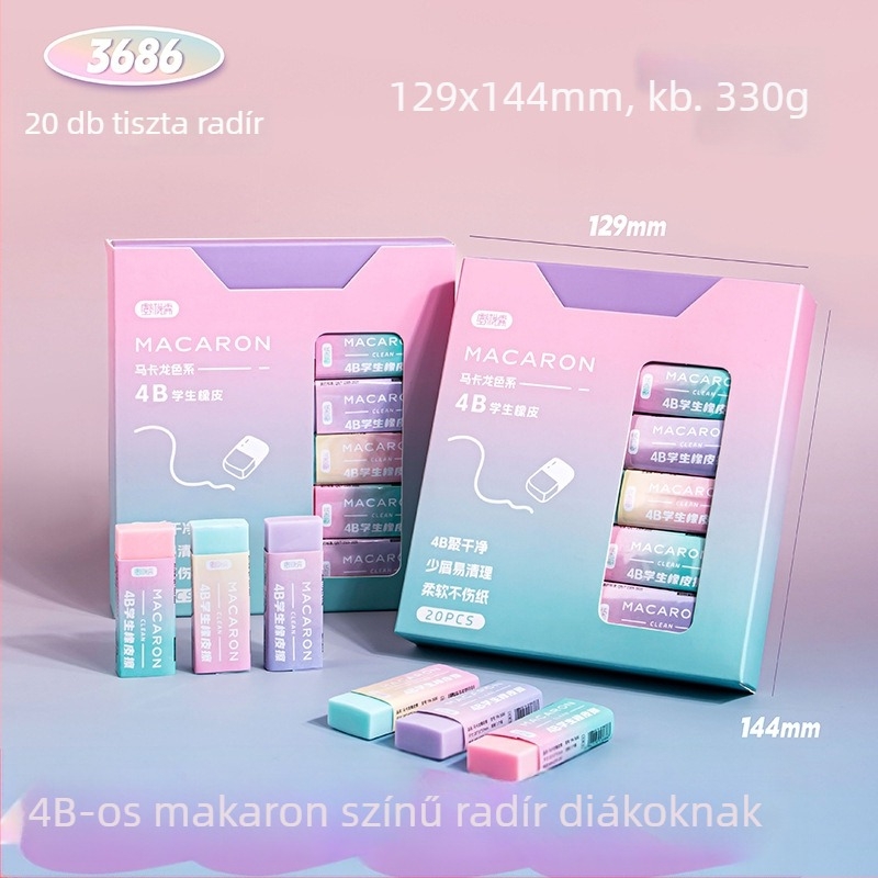 Macaron-stílusú, több színű 4B radírok, iskolásoknak, puhák és nyom nélkül, 20 darabos készlet