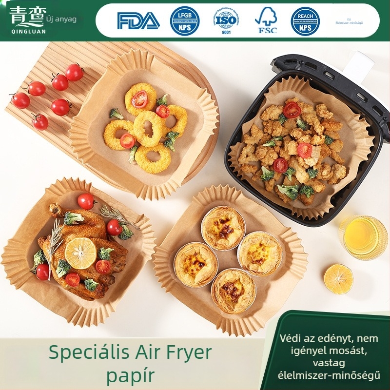 Sütőpapír az air fryer-hez BBQ matraccal, vastag élelmiszeripari szilikon-olajos papír, sütéshez, olajfelszívó és olajelválasztó papír