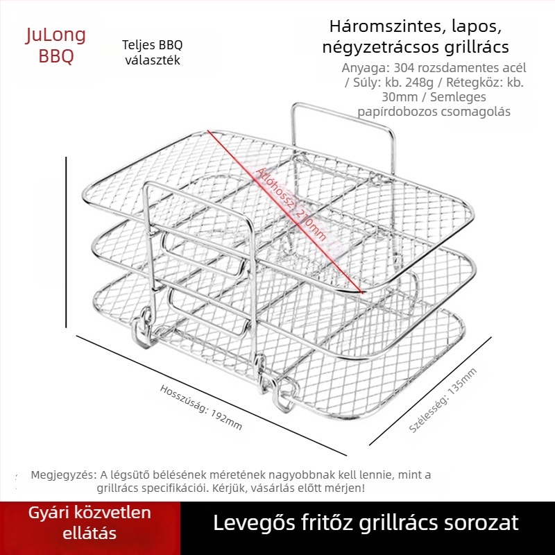304 rozsdamentes acél, négy lábú négyszögletes rács fritőz és sütő számára, olajlevezető hálóval