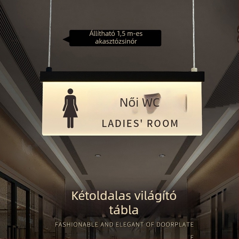 Bevásárlóközponti világító jelzőtáblák a biztonságos útvonalhoz: mosdó, kilépés, lift útmutató, ajtó- és helyiségszám táblák