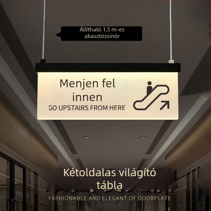 Bevásárlóközponti világító jelzőtáblák a biztonságos útvonalhoz: mosdó, kilépés, lift útmutató, ajtó- és helyiségszám táblák