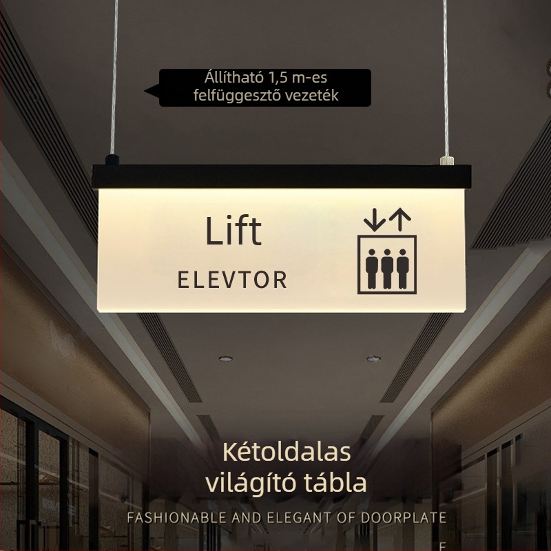 Bevásárlóközponti világító jelzőtáblák a biztonságos útvonalhoz: mosdó, kilépés, lift útmutató, ajtó- és helyiségszám táblák