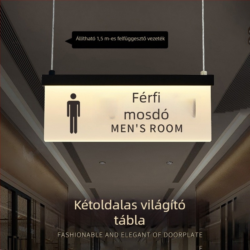 Bevásárlóközponti világító jelzőtáblák a biztonságos útvonalhoz: mosdó, kilépés, lift útmutató, ajtó- és helyiségszám táblák