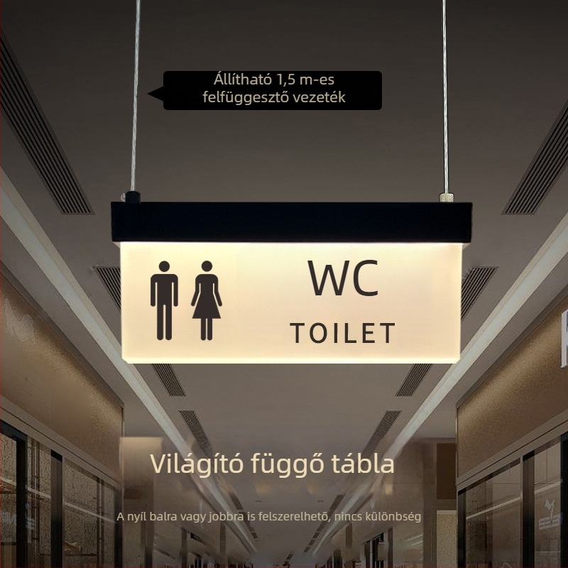 Bevásárlóközponti világító jelzőtáblák a biztonságos útvonalhoz: mosdó, kilépés, lift útmutató, ajtó- és helyiségszám táblák