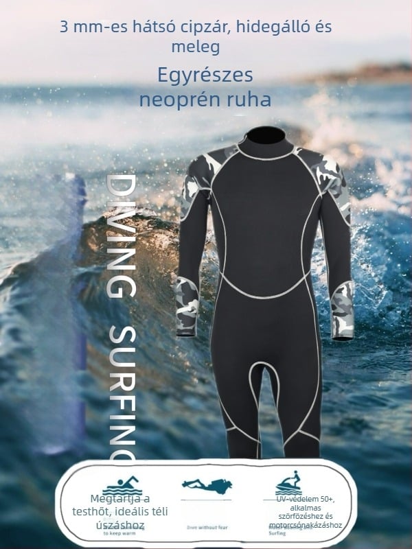 Uniszex 3 mm-es neoprén hosszú ujjú egyrészes ruha, meleg, merüléshez, snorkelhez és szörfözéshez – medúza mintával