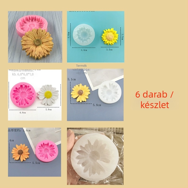 6 darab szilikon forma fondant és csokoládé készítéséhez – napraforgó és margaréták virágai, sütőeszközök, élelmiszer-minőség