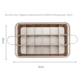 Brownie-tepsi tapadásmentes bevonattal, téglalap alakú sütőforma, szénacélból, vastag alj, méretek 31.5 × 20.5 × 5.7 cm
