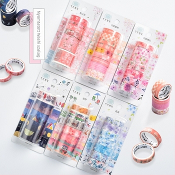 Kézzel rajzolt cseresznyvirágos washi tape napló dekorációhoz, japán nyári stílusban
