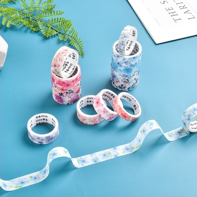 Kézzel rajzolt cseresznyvirágos washi tape napló dekorációhoz, japán nyári stílusban