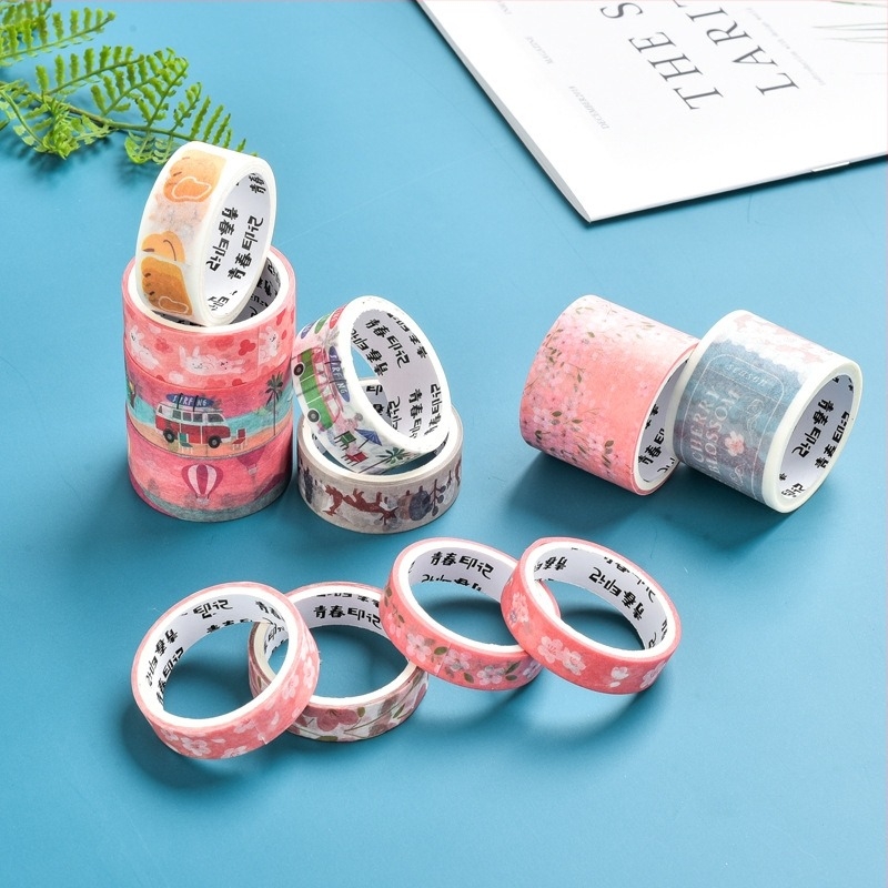 Kézzel rajzolt cseresznyvirágos washi tape napló dekorációhoz, japán nyári stílusban