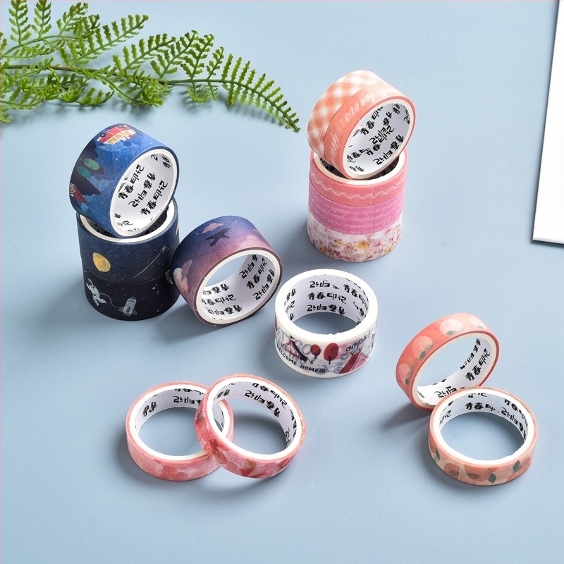 Kézzel rajzolt cseresznyvirágos washi tape napló dekorációhoz, japán nyári stílusban