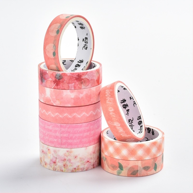 Kézzel rajzolt cseresznyvirágos washi tape napló dekorációhoz, japán nyári stílusban