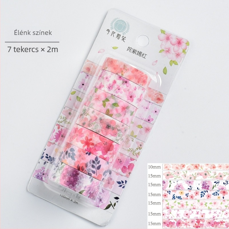 Kézzel rajzolt cseresznyvirágos washi tape napló dekorációhoz, japán nyári stílusban